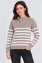 High neck half zippered striped thessaloniki knitwear sweater - beige - 4