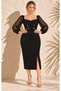 Women's Plus Size Sweetheart Neckline Chiffon Balloon Sleeve Waist Gold Brooch Detailed Stretchy Evening Dress 24123 - 4