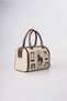 Women's Cat Patterned Vintage Leather Look Cylinder Model Zippered Hand and Shoulder Bag White 18402 - 5