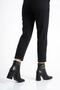 Reyas Women's Heeled Boots with Side Shaped Buckle, Black Leather - 6