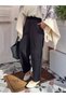 Premium Puff Scuba Waist Elastic Pocketed Carrot Cut Trousers with Stitching Detail Black - 3