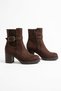 Torem Belt Trok Detailed Elastic Zippered Women's Heeled Boots Brown Suede - 7