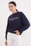 3 Threaded Embroidery Letter Printed Oversize Sweatshirt with Cimeal Handle - 5