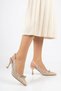 Remes Mesh Stoned Bowknot Thin Heel Women's Evening Dress Heeled Shoes Gold Glitter