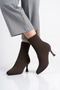 Tuter Knitwear Patterned Thin Heeled Women's Boots Brown - 3