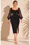 Women's Plus Size Sweetheart Neckline Chiffon Balloon Sleeve Waist Gold Brooch Detailed Stretchy Evening Dress 24123 - 6