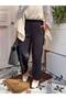 Premium Puff Scuba Waist Elastic Pocketed Carrot Cut Trousers with Stitching Detail Black