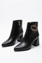 Reyas Women's Heeled Boots with Side Shaped Buckle, Black Leather - 4