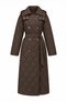 Quilted Mobile Hooded Belted Double-Breasted Brown Coat 14228 - 2