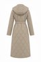 Quilted Mobile Hooded Belted Double-Breasted Beige Coat 14228 - 4