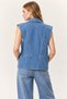 Women's Polo Collar Pocket Cotton Ice Blue Denim Vest - 3