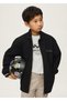 Black Boy's Printed Zippered Sweatshirt Cardigan 7418
