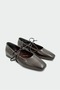 Fross Lacing Detailed Metallic Leather Women's Bitter Brown Ballerinas - 3