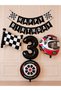 Party 3 Years Old Race Themed Birthday Decoration Set 4-Piece Foil Balloon Helmet Tire Checkered Flag Happy Birthday Banner 1-9 Years
