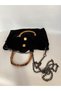 Liora Women's Suede Handbag with 3D Flower Detail, Bamboo Handle and Detachable Chain Strap - 3