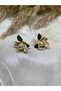 Cream Color Flower Motif and Green Leaf Detail Stylish Women's Earrings