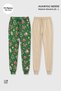 Egyptian Cotton Women's Double Bottom Pajamas Printed Green-Beige - 2