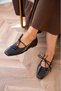 Fross Lacing Detailed Metallic Leather Women's Bitter Brown Ballerinas - 4