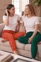 Egyptian Cotton Women's Double Bottom Pajamas Printed Orange-Dark Green - 6