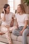 Egyptian Cotton Women's Double Bottom Pajamas Printed Ecru-Grey Melange - 6