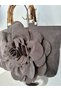 Liora Women's Suede Handbag with 3D Flower Detail, Bamboo Handle and Detachable Chain Strap - 3