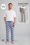Egyptian Cotton Men's Double Bottom Pajamas Printed Indigo-Grey Melange