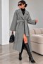 Women's Herringbone Patterned Belted Long Cashmere Coat Model - 2