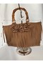 Riva Women's Suede Handbag with Tassels, 3D Flower Detail, Bamboo Handle, Detachable Chain Strap - 2