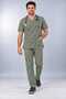(E-Flex) Olive Green Lycra Men's Non-Ironing Fake Sleeve Nurse and Doctor Uniform Set Scrubs Hospital Uniform - 3