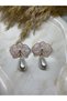 Gold Color Orchid Flower Motif Dangle Earrings with Pearls for Women - 2