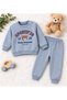 Baby Boy 100% Cotton Embossed Printed 2 Thread Snap Collar Tracksuit Set (9-12-18 Months) - 3