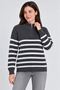 Women's Stand Collar Half-Zip Striped Thessaloniki Knit Sweater - Smoked - 3