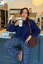 Women's Blue Plaid Patterned Loose-Fit Elastic-Cuffed Trousers Nns026 - 2