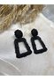 Black and Silver Texture Detailed Geometric Rectangular Dangle Earrings for Women