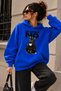 Women's Oversize Sweatshirt Hooded Cat Printed No Means No Black Graphic Printed Kangaroo Pocket Casual Sweatshirt