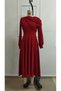 Women's Long Sleeve Shoulder Pleated Detailed Midi Janjan Crepe Dress - 4