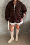 Women's Premium Oversize Teddy Plush Jacket with Stand Collar and Zipper, Lamb Fur Look - 7