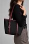 Women's Black Burgundy Zippered Lined Hand and Shoulder Bag