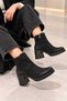 3103 Darwin Genuine Leather Nubuck Rubber Detailed Thick Heeled Daily Comfortable Zippered Women's Boots Real Leather Nubuck Black - 5