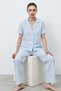 Women's Blue Striped Short Sleeve Buttoned Shirt Collar Pants Pajama Set - 3