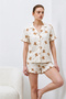 Women's Snow White Teddy Bear Patterned Short Sleeve Buttoned Shirt Collar Ruffle Shorts Pajama Set - 3