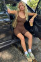 Women's Brown Gathering Basic Strap Bodysuit - 5