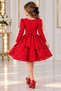 Girl's Long Sleeve Stone Embroidered Skirt with Lace Red Evening Dress - 3