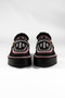 Women's Black Embroidered Buckle-Strapped Suede Thick Platform Sole Loafer Boots with Fur Inside - 5