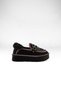 Women's Black Embroidered Buckle-Strapped Suede Thick Platform Sole Loafer Boots with Fur Inside