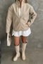 Women's Oversize Cashmere Premium Jacket with Stand Collar, Zipper and Ribbed Pockets - 7