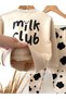 Girl's Cotton Milk Club Printed Ecru Sweatshirt and Patterned Leggings Set - 4