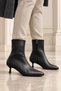 Women's Black Leather Pointed Toe Thin Heeled Stylish Boots - 7