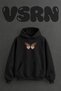 Rainbow Butterfly Design Pre-Printed Oversize Black Hooded Sweatshirt