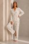 Women's White Front Buttoned Long Sleeve Bottom Top Pajama Set - 5